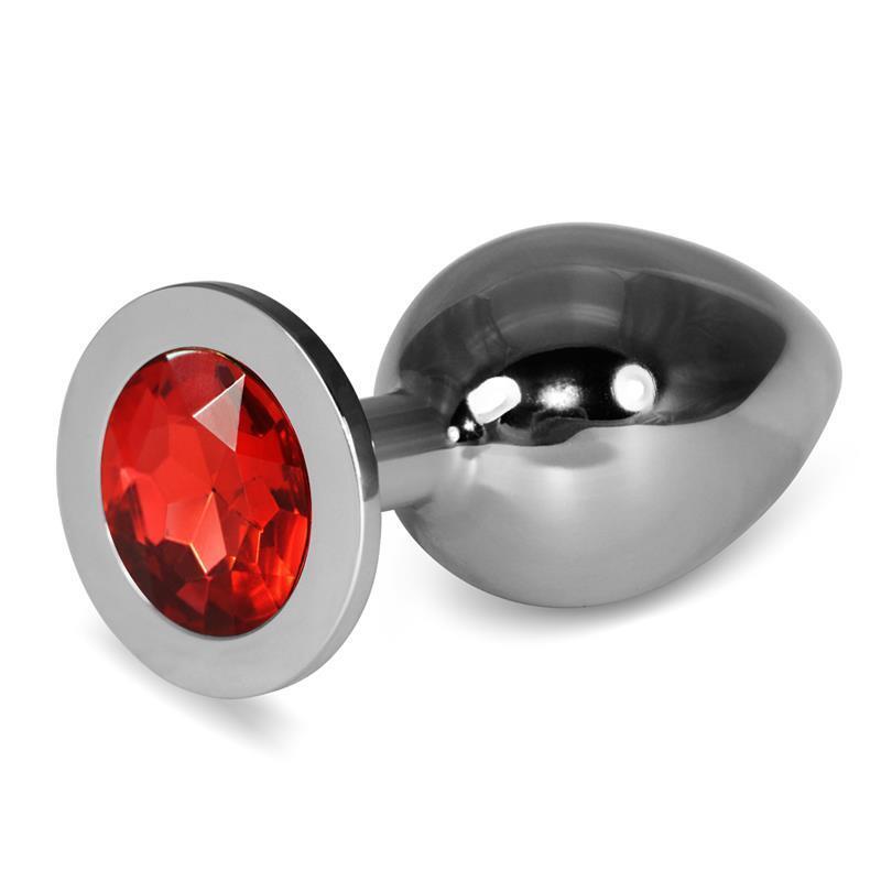 Plug Anal Metal Rosebud Classic Con Joya Rojo Talla L