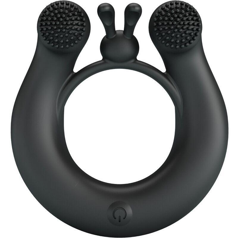 Pretty Love - Dahlia Anillo Vibrador + Estimulador De Clítois 12 Vibraciones Negro