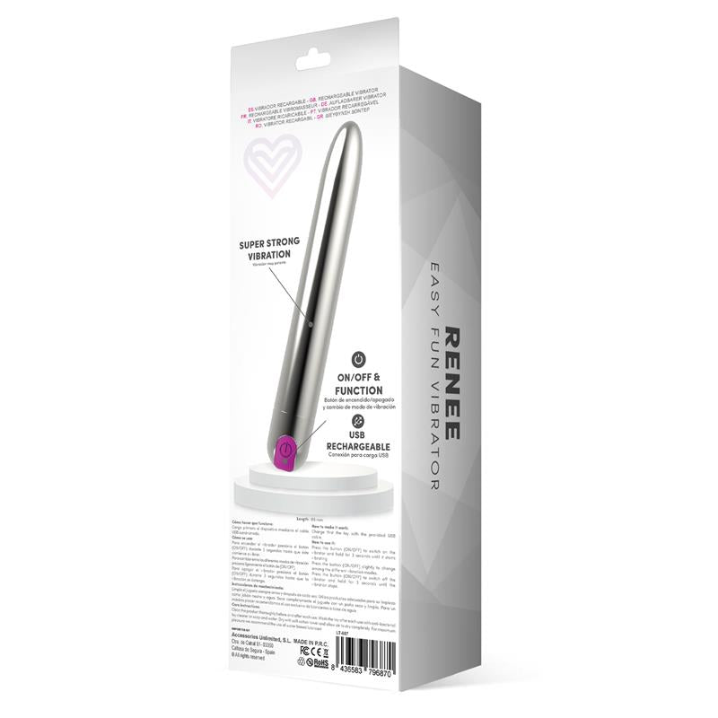 Renee Vibrador 10 Funciones Usb Plata