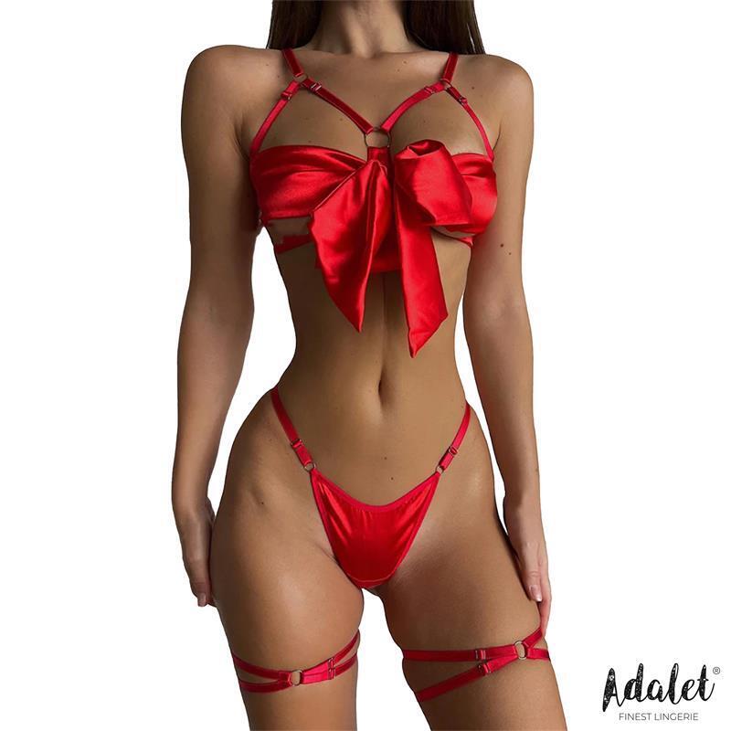 Riley Set Sujetador Con Lazo, Tanga Y Ligas Talla (Interno):S/M