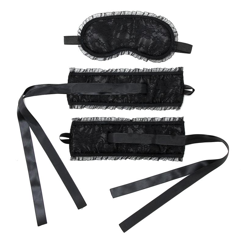 Rimba Bondage Play Esposas Y Máscara Estilo Burlesque Color Negro