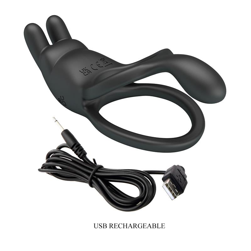 Pretty Love - Seth Doble Anillo Vibrador Rabbit 7 Vibraciones Negro