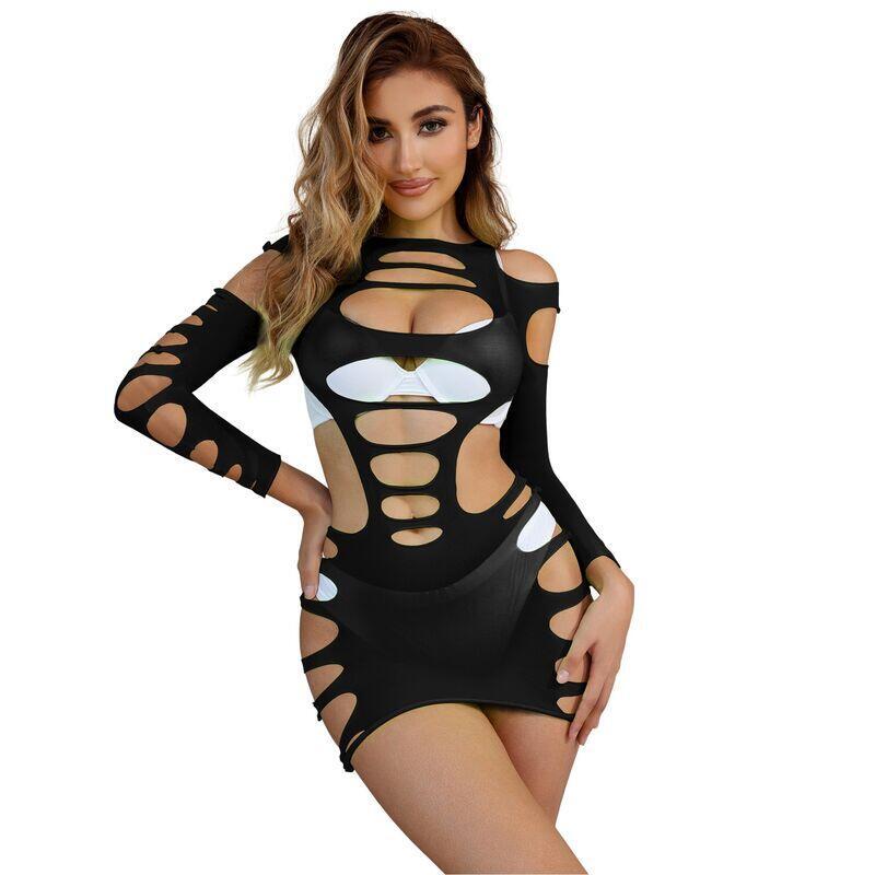 Subblime - 952266 Bodystocking De Rejilla Elstico Manga Larga Negro Talla Única