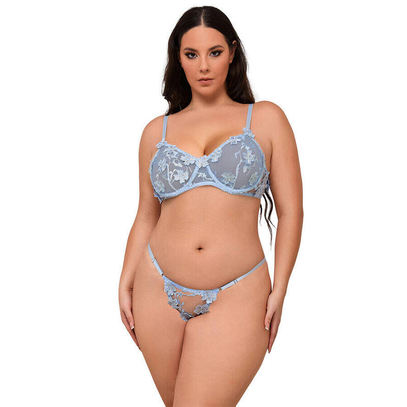 Subblime - 957636 Conjunto Sujetador Y Panties Con Bordados De Flores Celeste L/Xl