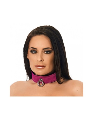 Collar De Cuero Rosa Ajustable