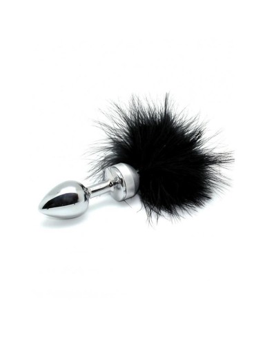 Plug Anal Metal Con Plumas Negro 73mm