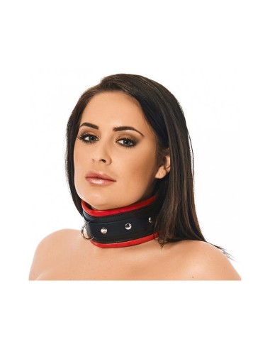 Collar Ancho Cuero Negro Y Rojo Talla (interno):s/m