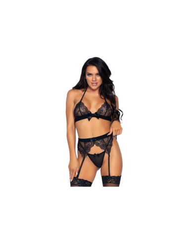 Leg Avenue - Set De Tres Piezas Top, Liguero Y Tanga L