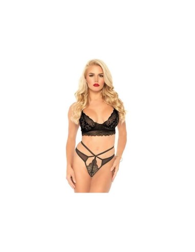 Leg Avenue - Set 2 Piezas Con Tanga Doble Tiranta M/l Negro