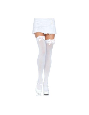 Leg Avenue - Medias Nylon Blanco Y Lazo Rosa