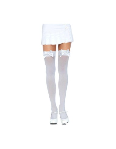 Leg Avenue - Medias Nylon Blanco Y Lazo Blanco