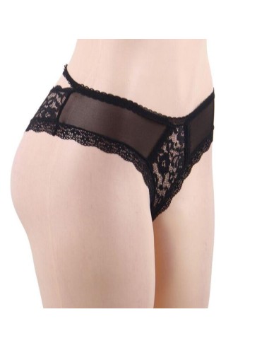 Subblime - Panty Encaje Floral Detalle Tiras Negro S/m