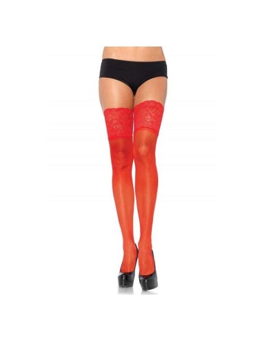 Leg Avenue - Medias Rojas Autoadhesivas Con Encaje Ancho Plus Size