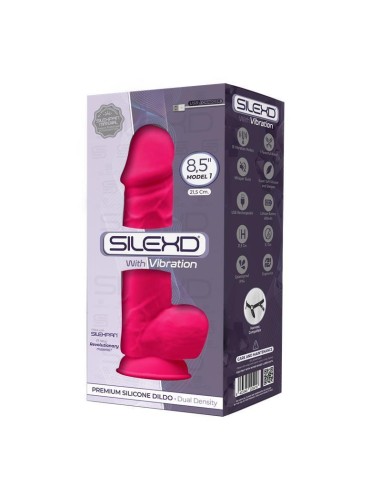 Silexd - Modelo 1 Pene Realistico Vibrador Silicona Premium Silexpan Fucsia 21.5 Cm