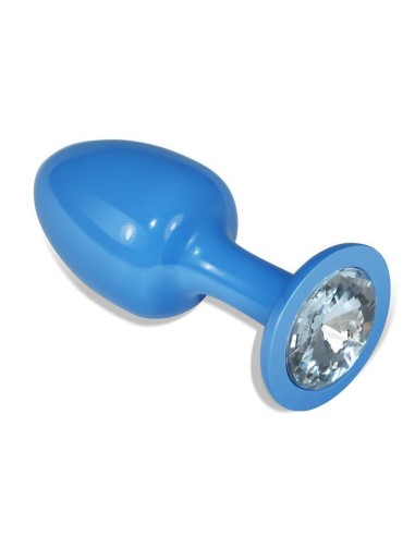 Plug Anal De Metal Azul Rosebud Con Joya Transparente