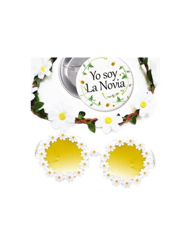 Kit Flower Power Gafas Corona Margaritas Chapa Yo Soy La Novia