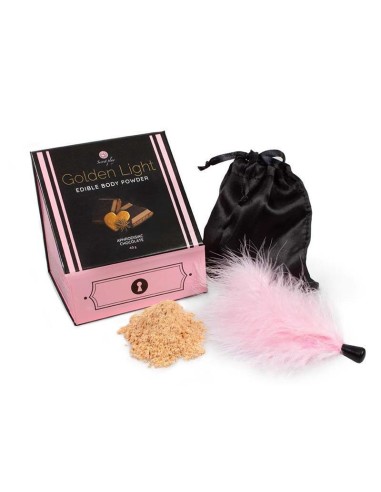 Secretplay - Golden Light Kit Polvos Comestibles Y Pluma Chocolate Afrodisiaco