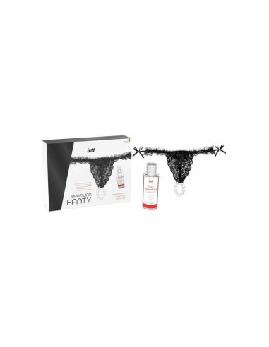 Intt Releases - Panty Brasileña Negra Con Perlas Y Gel Lubricante 50 Ml