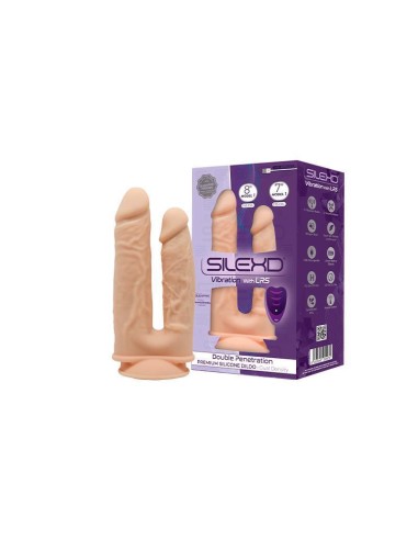 Silexd - Modelo 1 Pene Realistico Doble Penetracion Vibrador Silicona Premium Silexpan Control Remoto 17.5 / 19.5 Cm