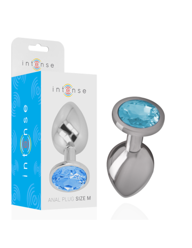 Intense - Plug Anal Metal Aluminio Con Cristal Azul Talla M