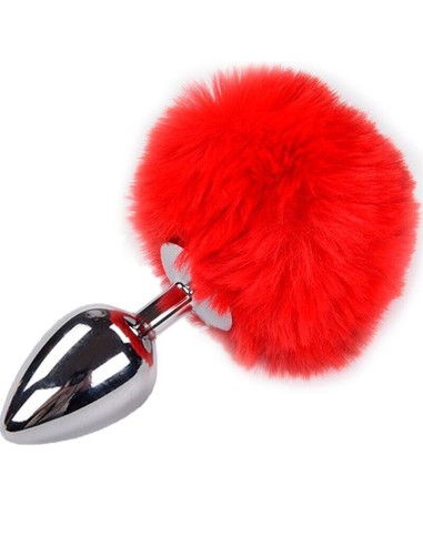 Alive - Anal Pleasure Plug Liso Metal Pompon Rojo Talla S