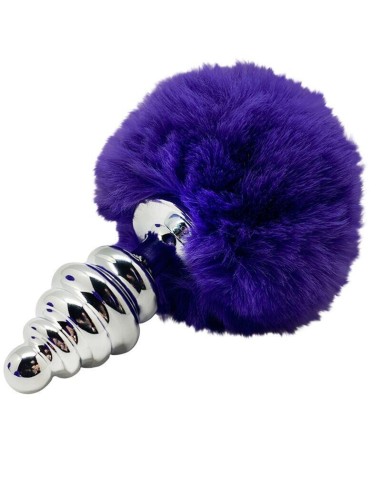 Alive - Anal Pleasure Plug Espiral Metal Pompon Violeta Oscuro Talla S