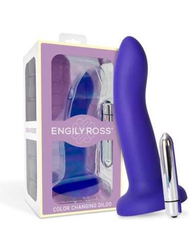 Dildo Que Cambia De Color Azul A Púrpura Con Vibración Talla M Silicona Líquida 17 Cm