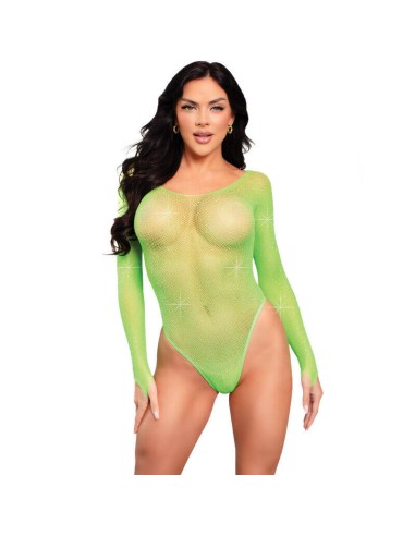 Leg Avenue - Body Manga Larga Cristalizada Verde