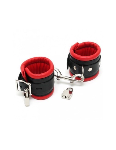 Esposas Para Pies Cuero Negro Y Rojo Con Candado 7 Cm