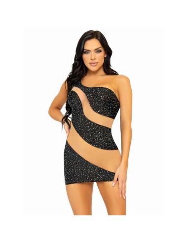 Leg Avenue Minivestido Asimétrico De Spandex - Negro/nude Talla S