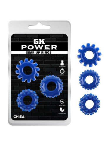 Kit 3 Anillos Pene Gear Up Azul