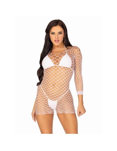 Leg Avenue - Vestido De Rejilla Manga Larga Blanco Talla única