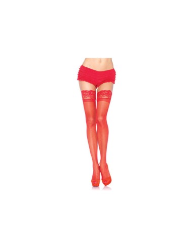 Leg Avenue Medias Rojas Con Encaje Autoadhesivas Talla Plus