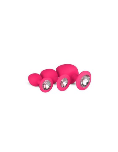 Set 3 Plug Anal Con Cristal Silicona Rosa