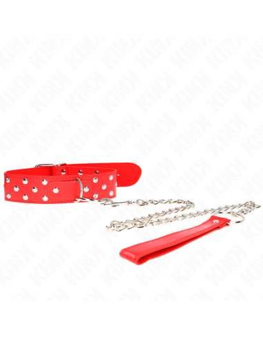 Kink - Collar Con Correa 65 Cm Remache Anilla Rojo Ajustable 36-50 Cm X 3.8 Cm