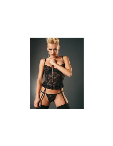 Sensual Corpiño Sexy Corto De Blonda Con Ligueros De Ropa Interior Femenina Negro Talla S