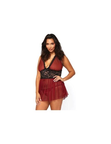 Leg Avenue Conjunto Picardías Burdeos Babydoll Con Tanga