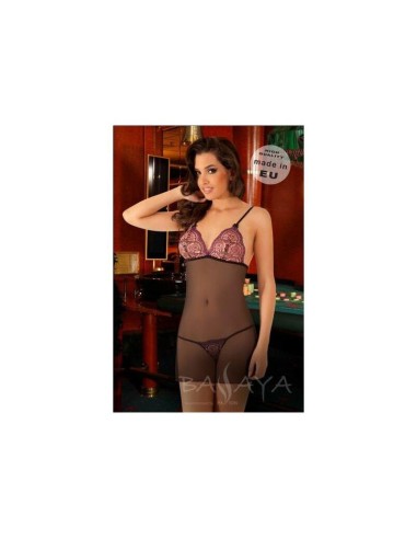 Babydoll Sexy De Tul Con Bordados Negro Talla L/xl