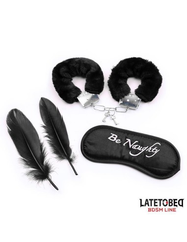 Set De 3 Piezas Antifaz, Esposas Y Plumas Negro