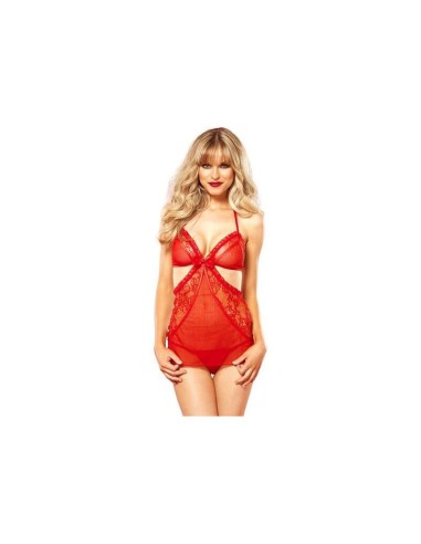 Leg Avenue Conjunto 2 Piezas Chemise Tipo Delantal Con Cinta Satén Y Tanga Rojo