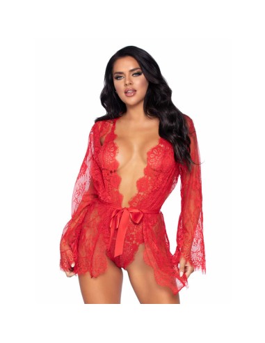 Leg Avenue - Floral Lace Teddy & Robe Talla L