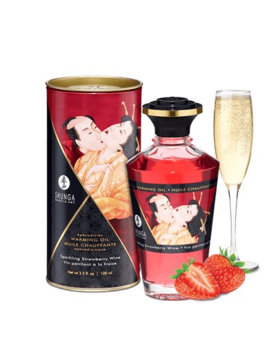 Shunga Aceite De Masaje Efecto Calor Aroma Vino Espumoso De Fresa