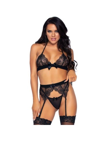 Leg Avenue - Set De Tres Piezas Top, Liguero Y Tanga S