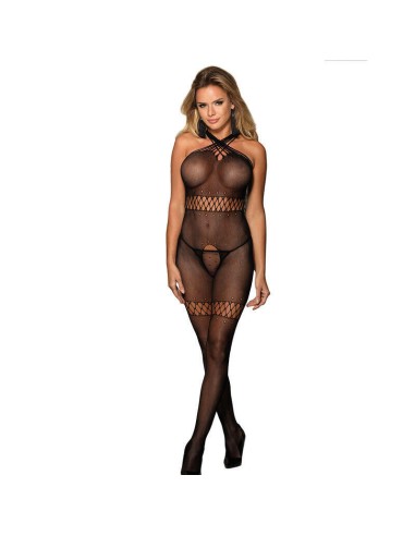 Subblime - 951948 Bodystocking De Rejilla Con Tirantes De Cuello Cruzados Negro Talla única