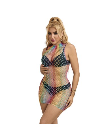 Subblime - 952433 Bodystocking De Rejilla Sin Mangas Con Cuello Alto Arcoiris Talla única