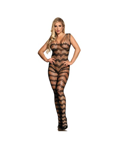 Subblime - 951696 Bodystocking Crotchless De Rejilla Con Tiras En Hombros Negro Talla única