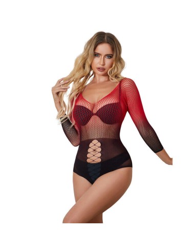 Subblime - 952259 Bodystocking De Rejilla Elstico Manga Larga Degradado Rojo Y Negro Talla única