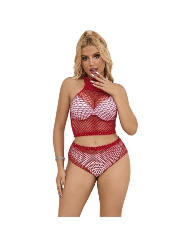 Subblime - 952402 Bodystocking Conjunto De Rejilla Con Brillantes Rojo Talla única