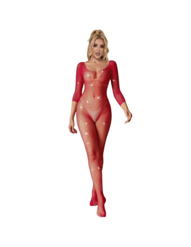 Subblime - 952419 Bodystocking De Rejilla Con Diamantes Manga Larga Rojo Talla única