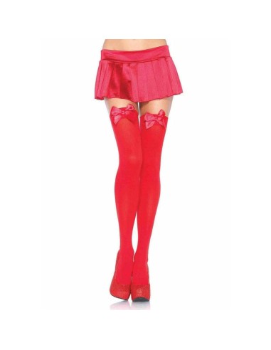 Leg Avenue - Medias Rojas Con Lazo Rojo Talla Unica